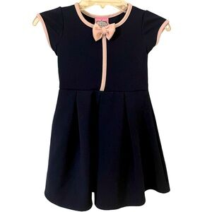 2 Tween Short Sleeve Navy Dress with Pink Bow Girls Sz 5